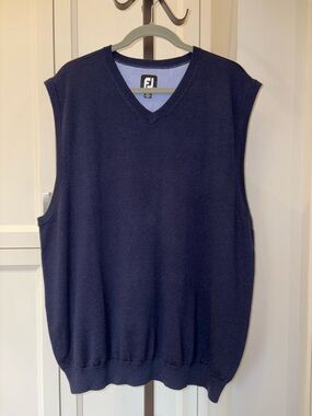 FootJoy FJ 100% Wool Navy V-Neck Pullover Sleeveless Golf Vest Preppy Size XXL